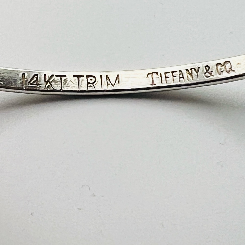 SOLD TIFFANY & Co. Sterling Silver 925 & 14K YG Double Heart  Bangle Bracelet - Picture 4 of 5